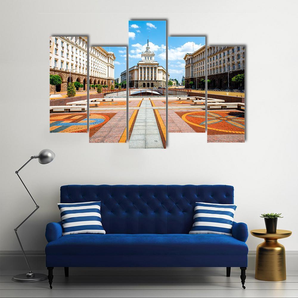 Three Socialist Classicism Edifices Canvas Wall Art-5 Pop-Gallery Wrap-47" x 32"-Tiaracle