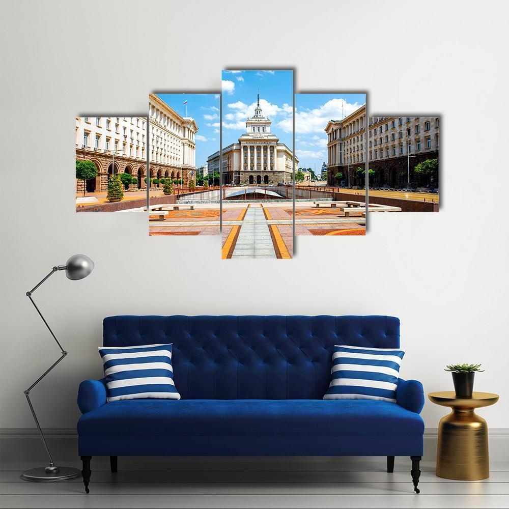 Three Socialist Classicism Edifices Canvas Wall Art-3 Horizontal-Gallery Wrap-37" x 24"-Tiaracle