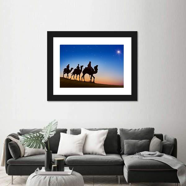 Three Wise Men In Desert Canvas Wall Art-1 Piece-Framed Print-30" x 20"-Tiaracle