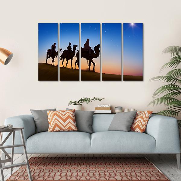 Three Wise Men In Desert Canvas Wall Art-5 Horizontal-Gallery Wrap-22" x 12"-Tiaracle