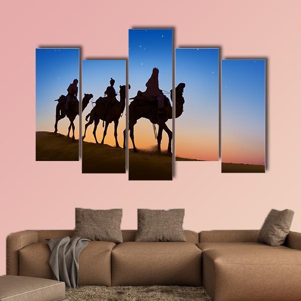 Three Wise Men In Desert Canvas Wall Art-5 Pop-Gallery Wrap-47" x 32"-Tiaracle