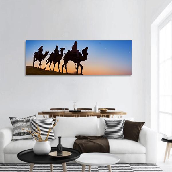 Three Wise Men In Desert Panoramic Canvas Wall Art-1 Piece-36" x 12"-Tiaracle
