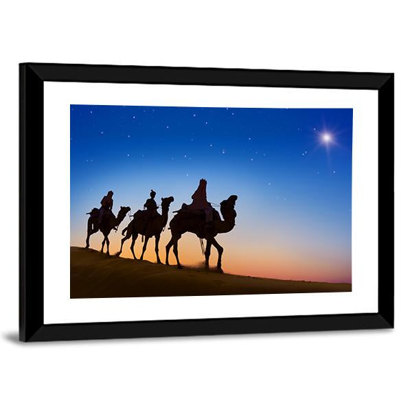 Three Wise Men In Desert Panoramic Canvas Wall Art-1 Piece-36" x 12"-Tiaracle