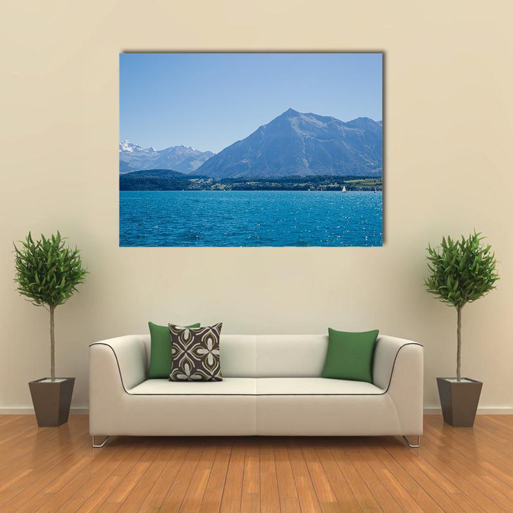 Thun Lake Switzerland Canvas Wall Art-1 Piece-Gallery Wrap-48" x 32"-Tiaracle