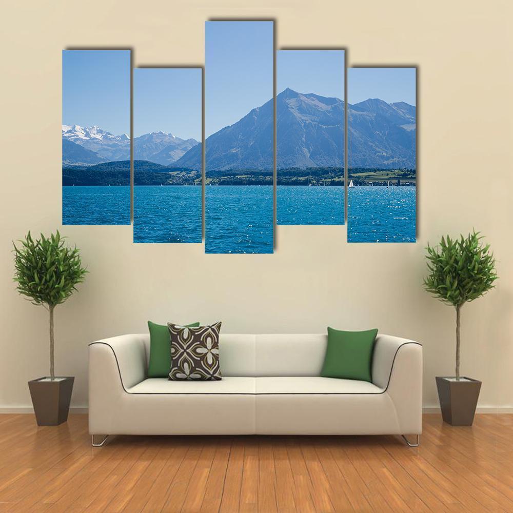 Thun Lake Switzerland Canvas Wall Art-4 Pop-Gallery Wrap-50" x 32"-Tiaracle