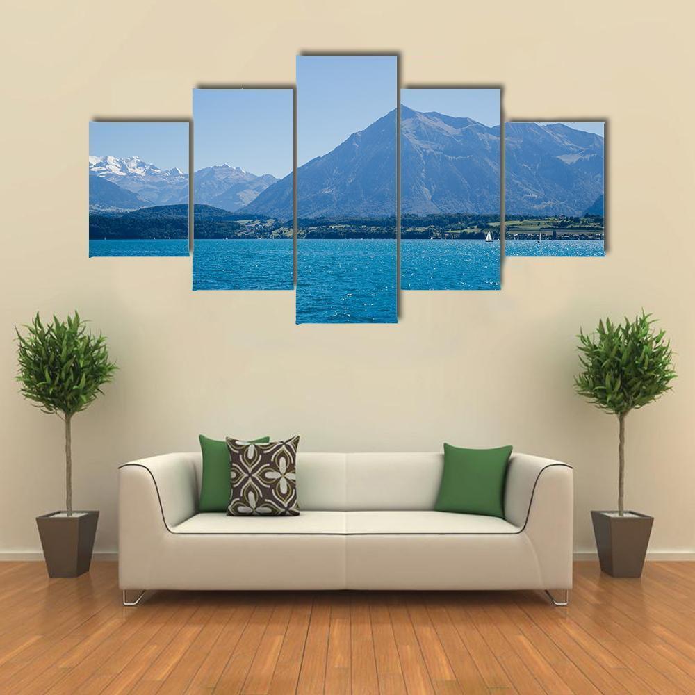 Thun Lake Switzerland Canvas Wall Art-5 Star-Gallery Wrap-62" x 32"-Tiaracle