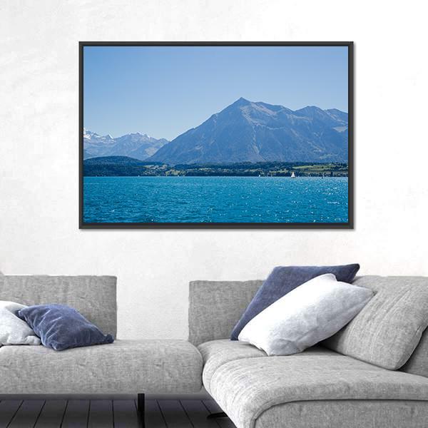 Thun Lake Switzerland Canvas Wall Art-1 Piece-Floating Frame-24" x 16"-Tiaracle