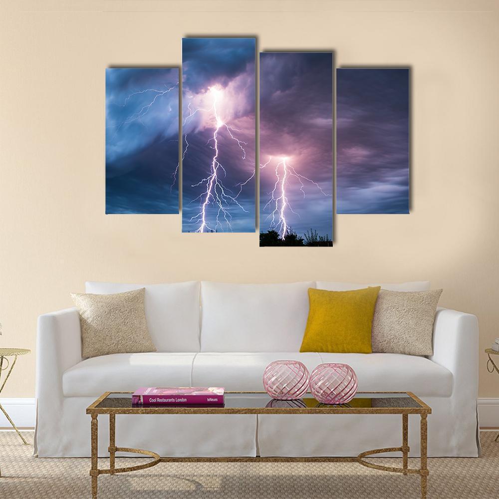 Thunder Lightning Canvas Wall Art-3 Horizontal-Gallery Wrap-37" x 24"-Tiaracle