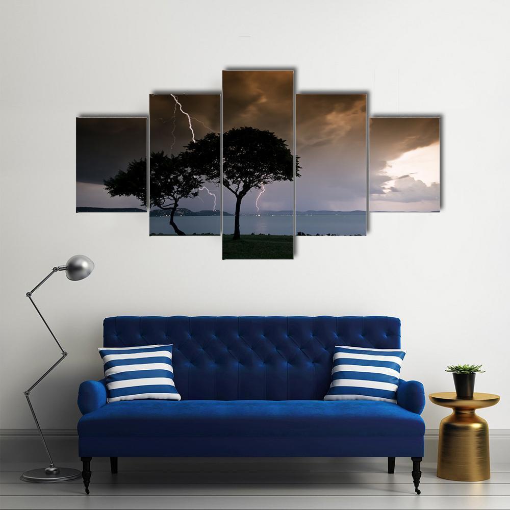 Thunderbolt On Trees Canvas Wall Art-4 Pop-Gallery Wrap-50" x 32"-Tiaracle