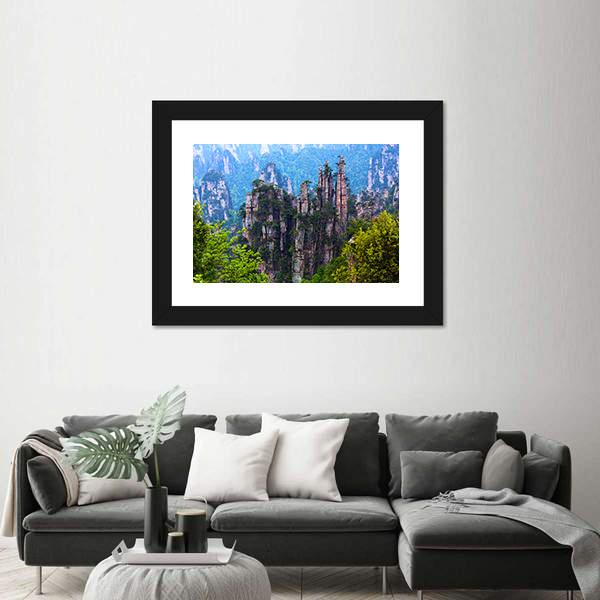 Tianzishan Mountain Peaks At Zhangjiajie National Park In China Canvas Wall Art-1 Piece-Framed Print-20" x 16"-Tiaracle