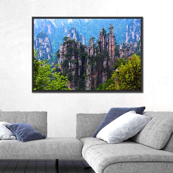 Tianzishan Mountain Peaks At Zhangjiajie National Park In China Canvas Wall Art-1 Piece-Floating Frame-24" x 16"-Tiaracle