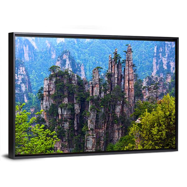Tianzishan Mountain Peaks At Zhangjiajie National Park In China Canvas Wall Art-3 Horizontal-Gallery Wrap-25" x 16"-Tiaracle
