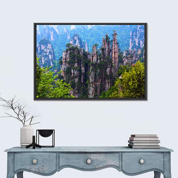 Tianzishan Mountain Peaks At Zhangjiajie National Park In China Canvas Wall Art-3 Horizontal-Gallery Wrap-25" x 16"-Tiaracle