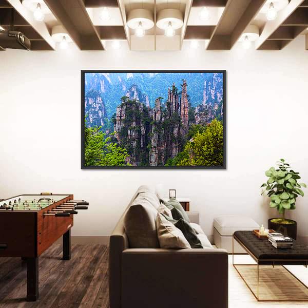 Tianzishan Mountain Peaks At Zhangjiajie National Park In China Canvas Wall Art-3 Horizontal-Gallery Wrap-25" x 16"-Tiaracle