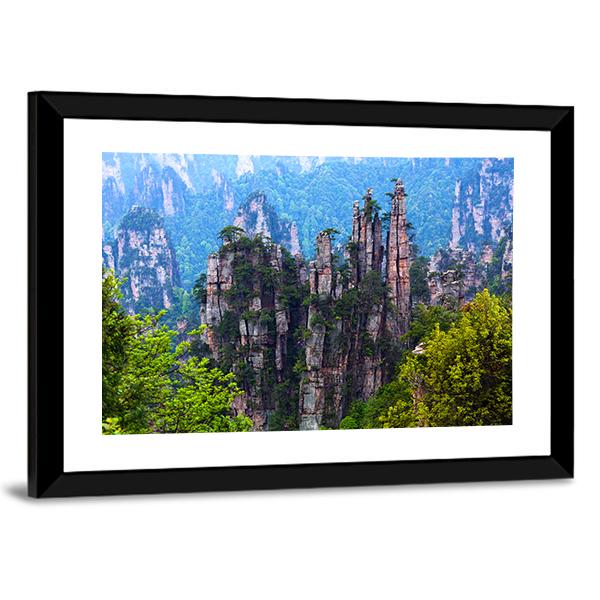 Tianzishan Mountain Peaks At Zhangjiajie National Park In China Canvas Wall Art-3 Horizontal-Gallery Wrap-25" x 16"-Tiaracle