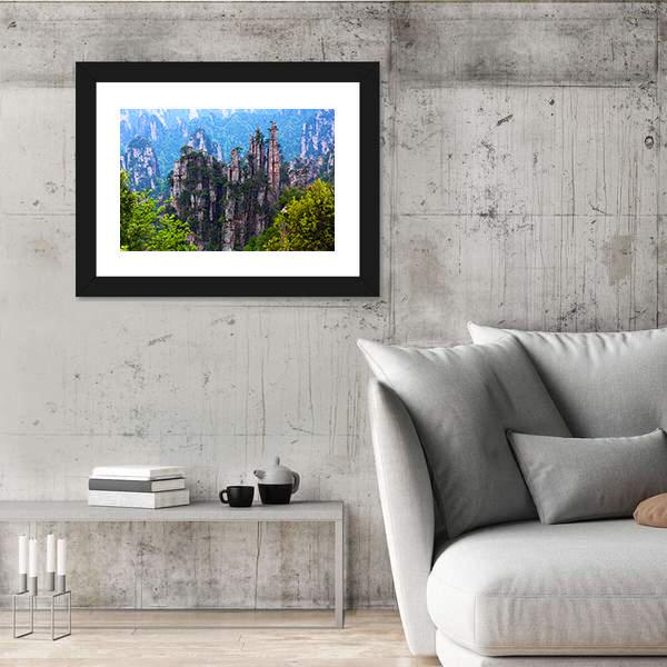 Tianzishan Mountain Peaks At Zhangjiajie National Park In China Canvas Wall Art-3 Horizontal-Gallery Wrap-25" x 16"-Tiaracle