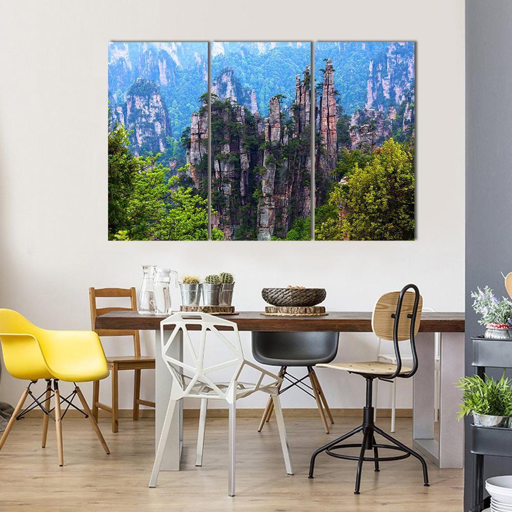 Tianzishan Mountain Peaks At Zhangjiajie National Park In China Canvas Wall Art-3 Horizontal-Gallery Wrap-37" x 24"-Tiaracle