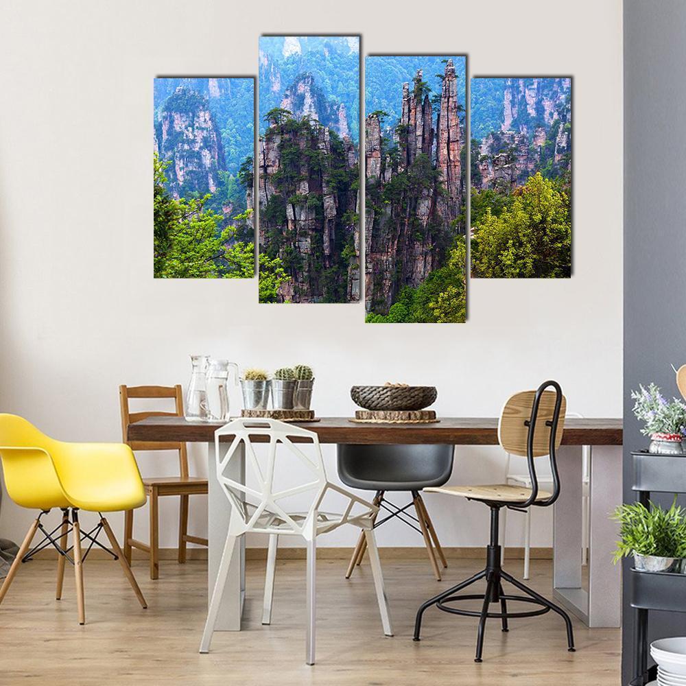 Tianzishan Mountain Peaks At Zhangjiajie National Park In China Canvas Wall Art-4 Pop-Gallery Wrap-50" x 32"-Tiaracle