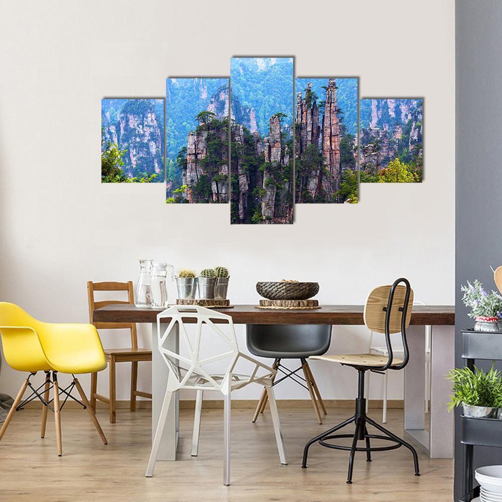 Tianzishan Mountain Peaks At Zhangjiajie National Park In China Canvas Wall Art-5 Star-Gallery Wrap-62" x 32"-Tiaracle