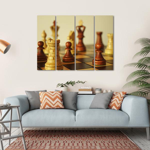 Brown Chess Pieces Canvas Wall Art-4 Horizontal-Gallery Wrap-34" x 24"-Tiaracle