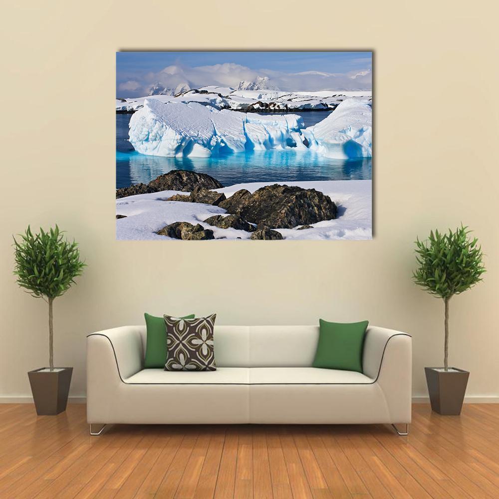 Huge Icebergs In Antarctica Canvas Wall Art-1 Piece-Gallery Wrap-36" x 24"-Tiaracle