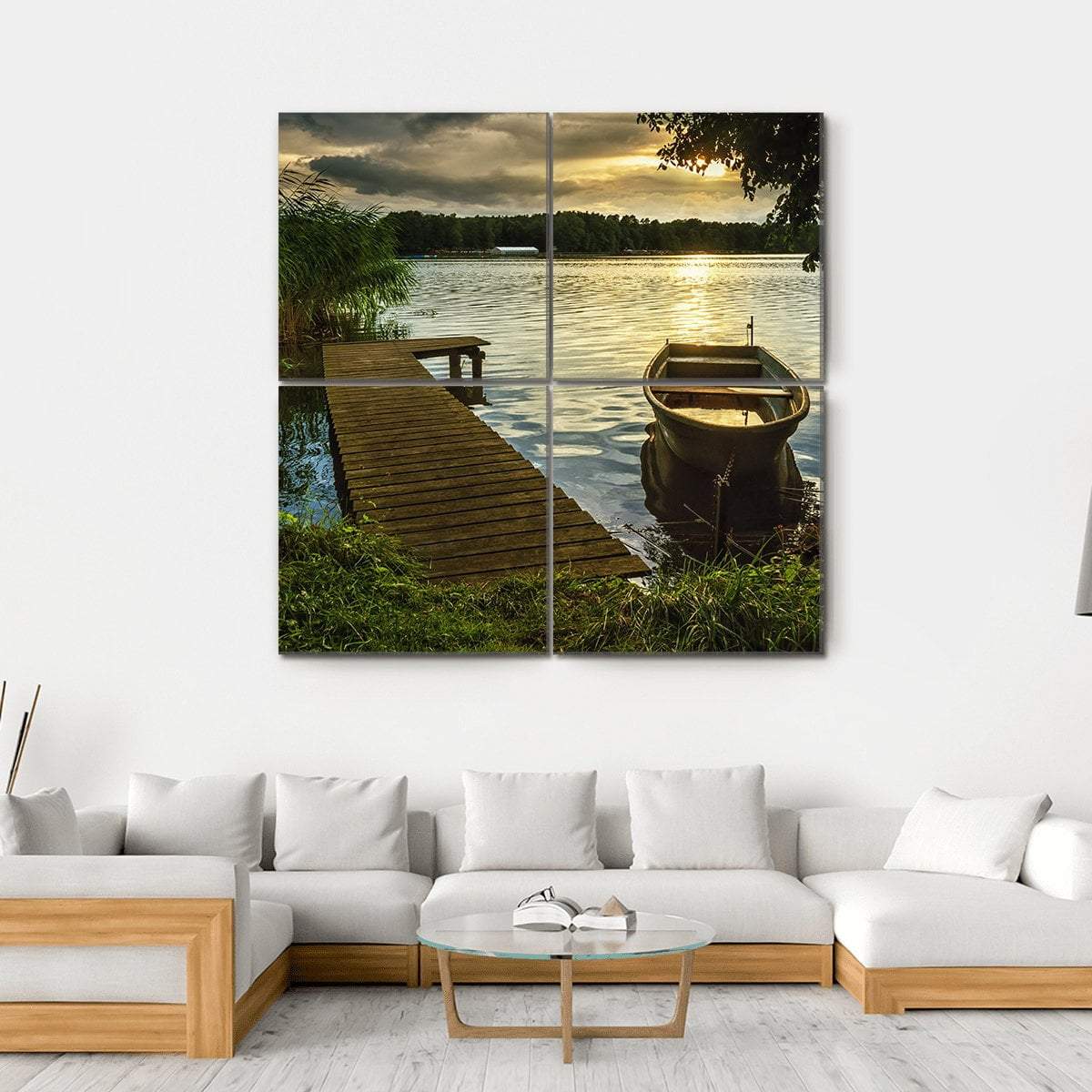Sunset On A Lake Canvas Wall Art-5 Horizontal-Gallery Wrap-22" x 12"-Tiaracle