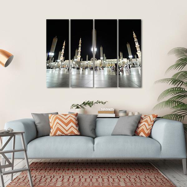 Prophet Mosque Night View Canvas Wall Art-4 Horizontal-Gallery Wrap-34" x 24"-Tiaracle