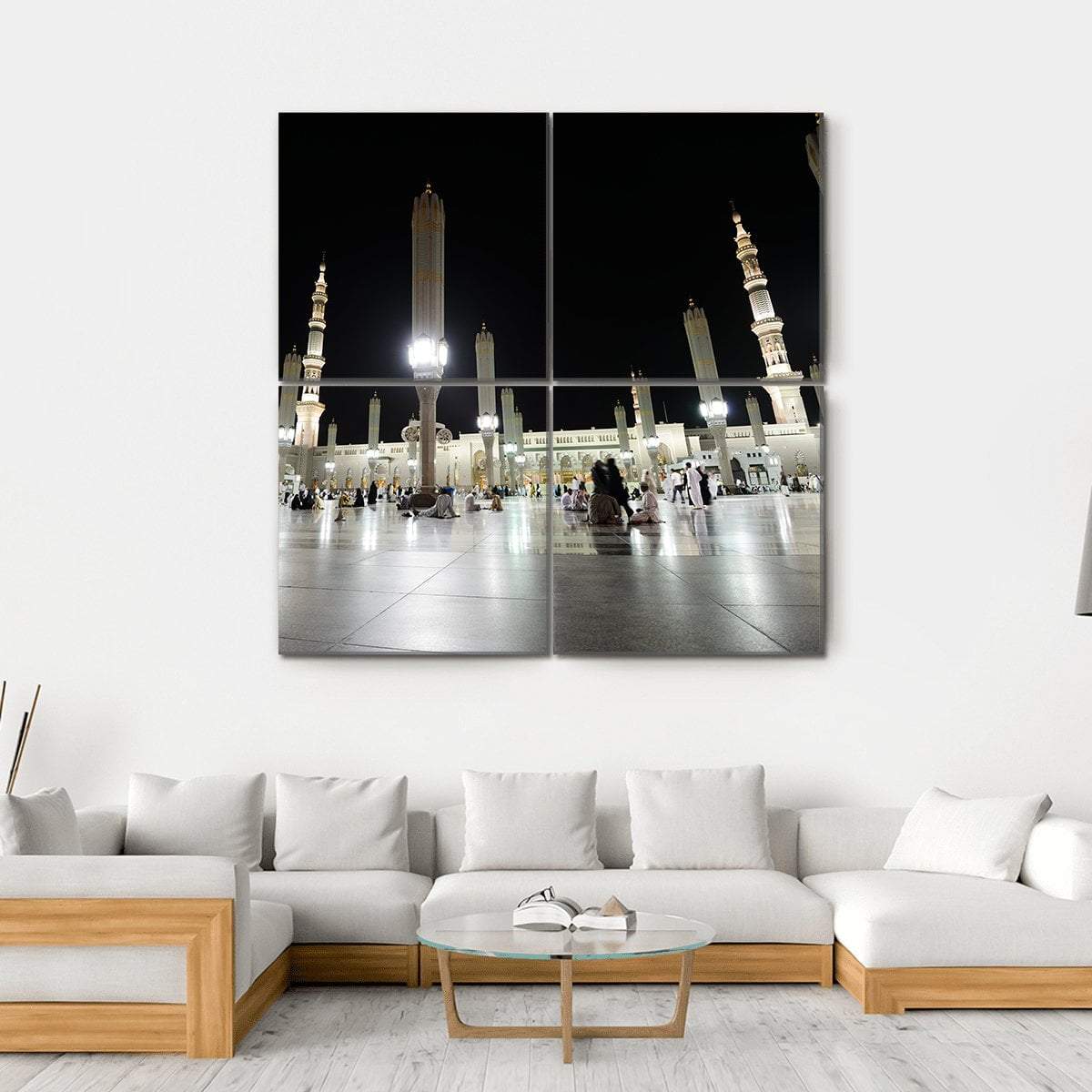 Prophet Mosque Night View Canvas Wall Art-4 Square-Gallery Wrap-17" x 17"-Tiaracle