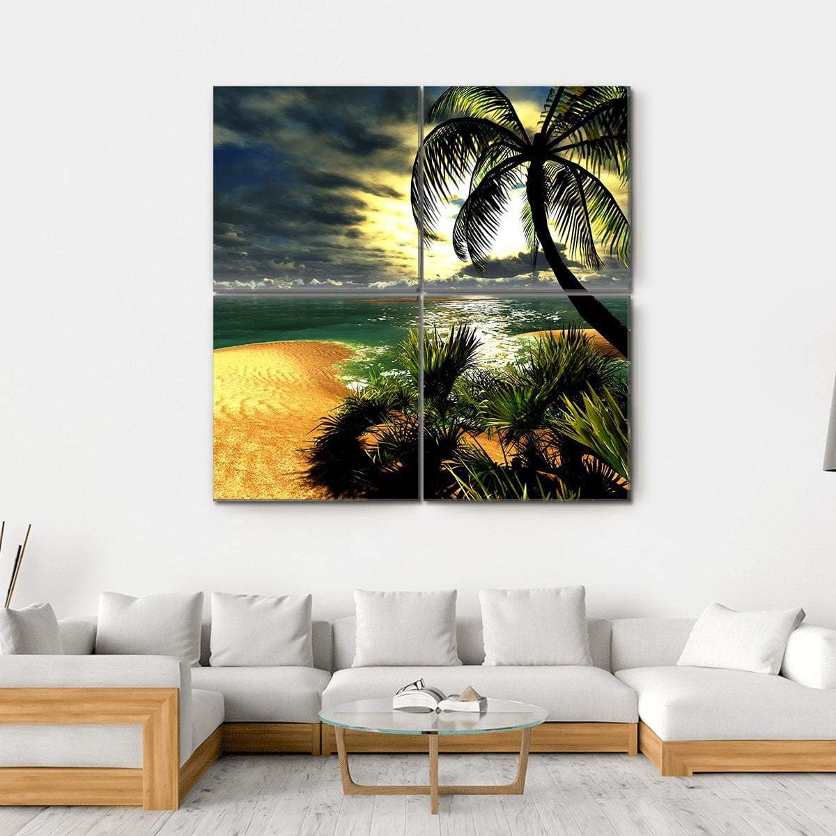 Sunset In Tropical Paradise Canvas Wall Art-4 Square-Gallery Wrap-17" x 17"-Tiaracle