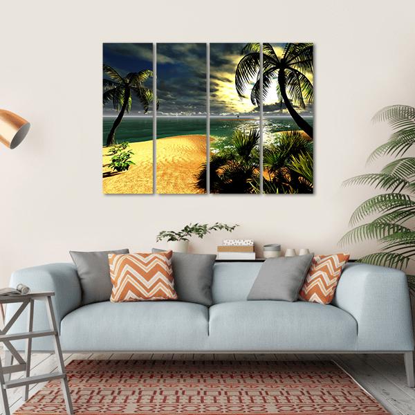 Sunset In Tropical Paradise Canvas Wall Art-4 Horizontal-Gallery Wrap-34" x 24"-Tiaracle