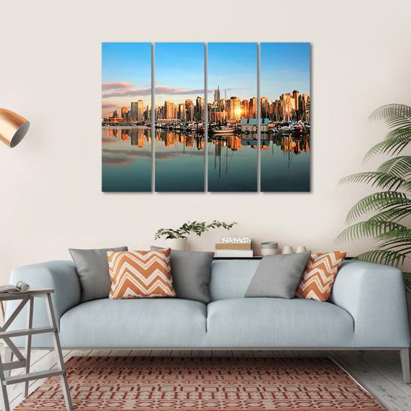 Vancouver Skyline Panorama At Sunset Canvas Wall Art-4 Horizontal-Gallery Wrap-34" x 24"-Tiaracle