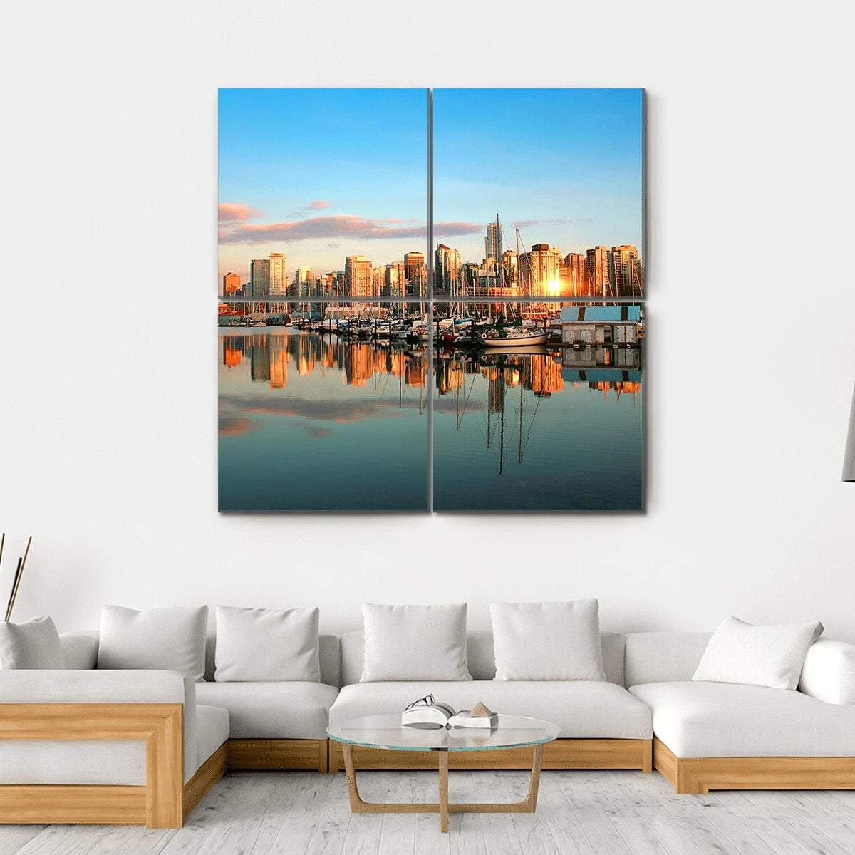 Vancouver Skyline Panorama At Sunset Canvas Wall Art-4 Square-Gallery Wrap-17" x 17"-Tiaracle