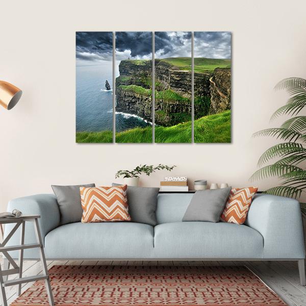 Moher Cliffs Under Clouds Canvas Wall Art-4 Horizontal-Gallery Wrap-34" x 24"-Tiaracle