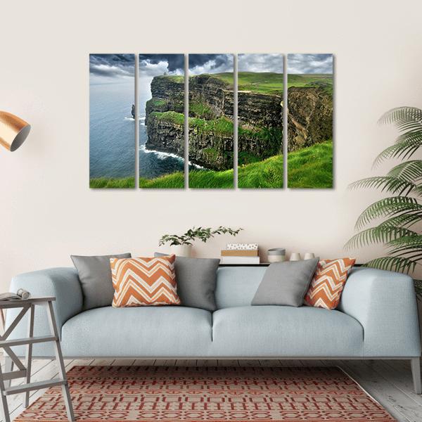 Moher Cliffs Under Clouds Canvas Wall Art-5 Horizontal-Gallery Wrap-22" x 12"-Tiaracle