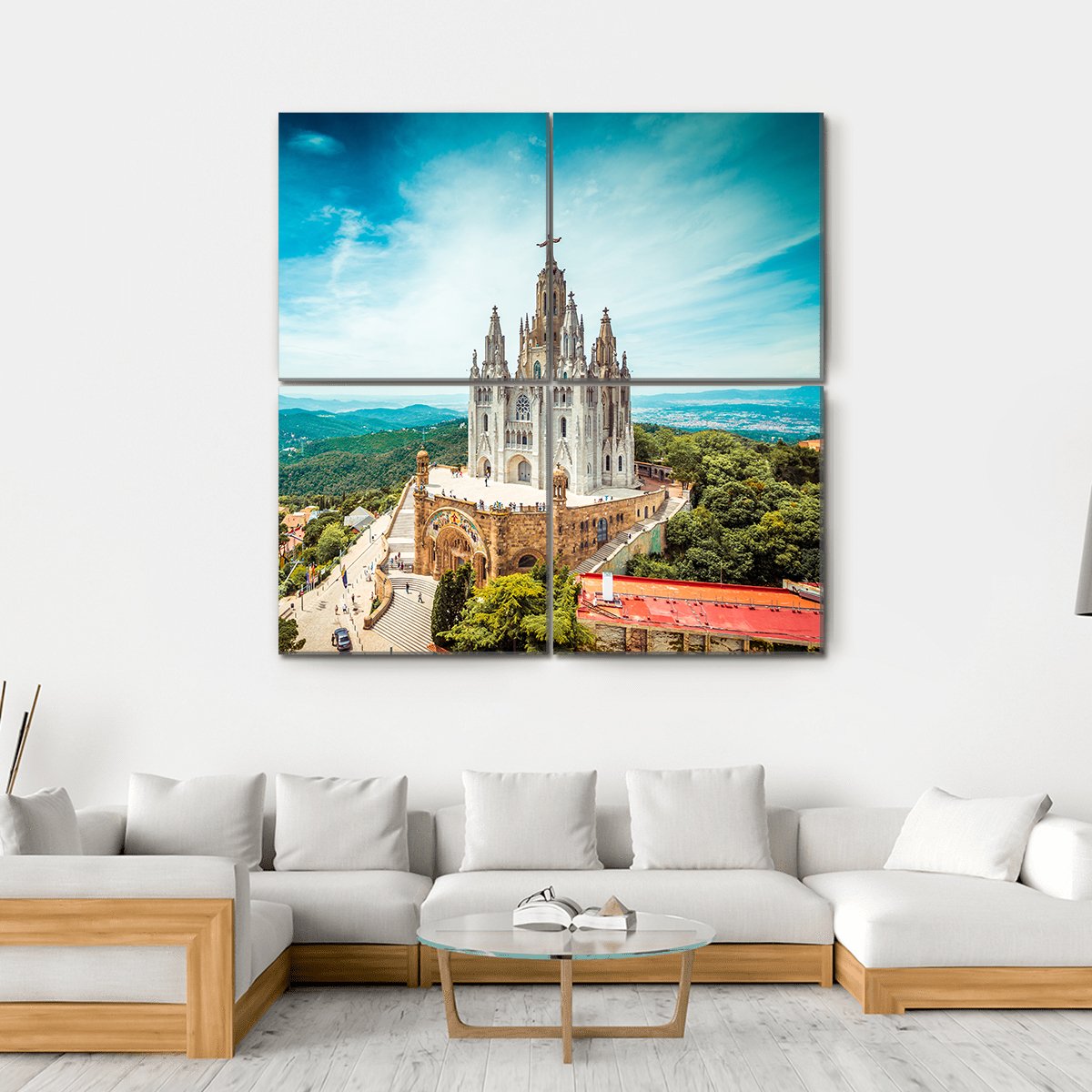 Tibidabo Church In Barcelona Canvas Wall Art-4 Square-Gallery Wrap-17" x 17"-Tiaracle