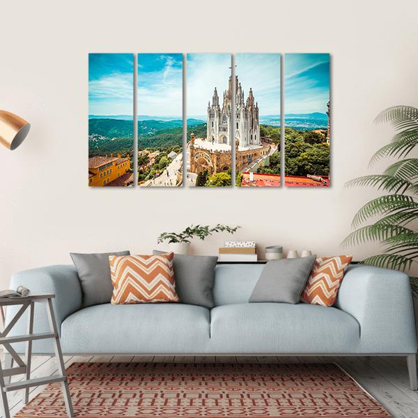 Tibidabo Church In Barcelona Canvas Wall Art-5 Horizontal-Gallery Wrap-22" x 12"-Tiaracle