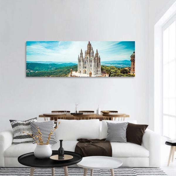 Tibidabo Church In Barcelona Panoramic Canvas Wall Art-1 Piece-36" x 12"-Tiaracle