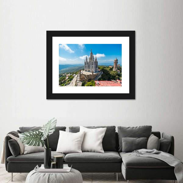 Tibidabo Church On Mountain Canvas Wall Art-1 Piece-Framed Print-20" x 16"-Tiaracle