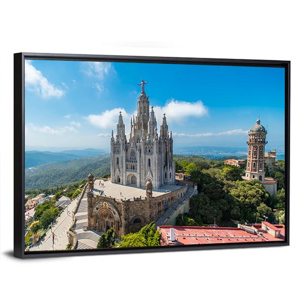 Tibidabo Church On Mountain Canvas Wall Art-3 Horizontal-Gallery Wrap-25" x 16"-Tiaracle