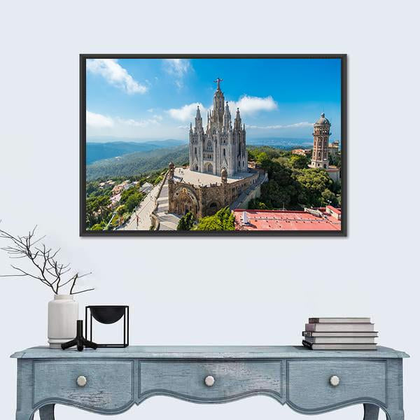 Tibidabo Church On Mountain Canvas Wall Art-3 Horizontal-Gallery Wrap-25" x 16"-Tiaracle
