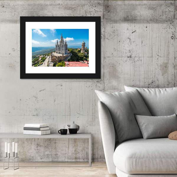Tibidabo Church On Mountain Canvas Wall Art-5 Horizontal-Gallery Wrap-22" x 12"-Tiaracle