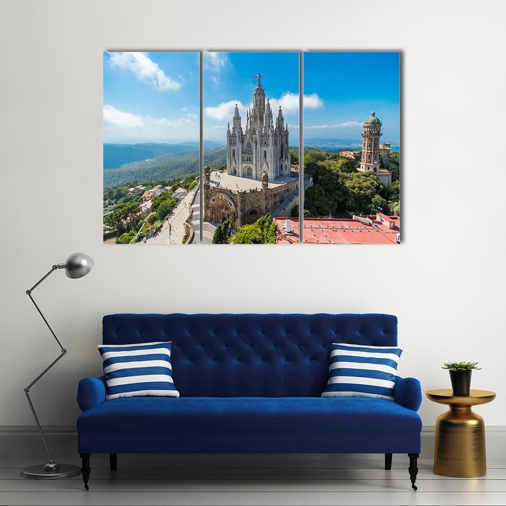 Tibidabo Church On Mountain Canvas Wall Art-3 Horizontal-Gallery Wrap-37" x 24"-Tiaracle