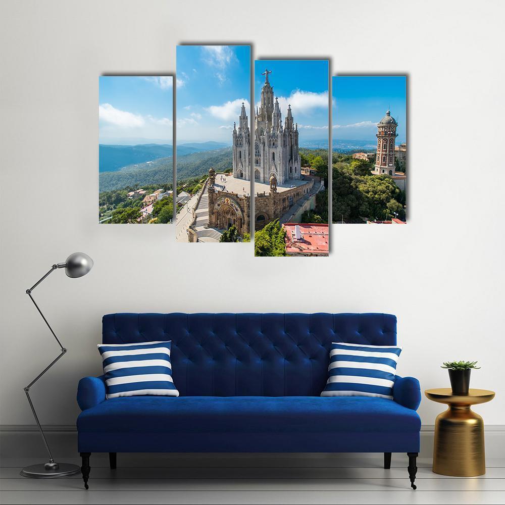 Tibidabo Church On Mountain Canvas Wall Art-4 Pop-Gallery Wrap-50" x 32"-Tiaracle