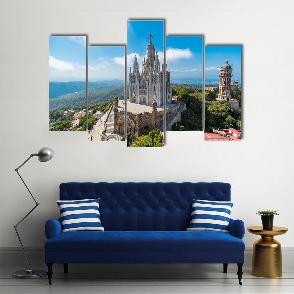 Tibidabo Church On Mountain Canvas Wall Art-5 Pop-Gallery Wrap-47" x 32"-Tiaracle