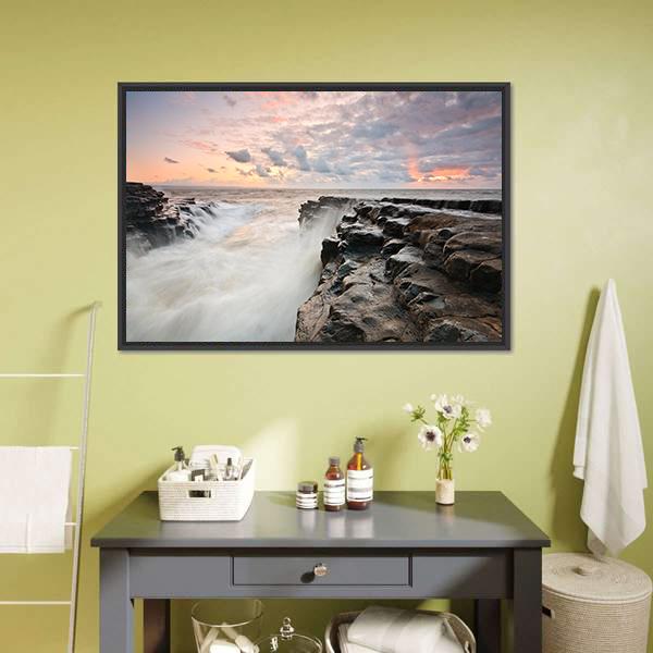Tide On Monknash Beach Canvas Wall Art-1 Piece-Floating Frame-24" x 16"-Tiaracle