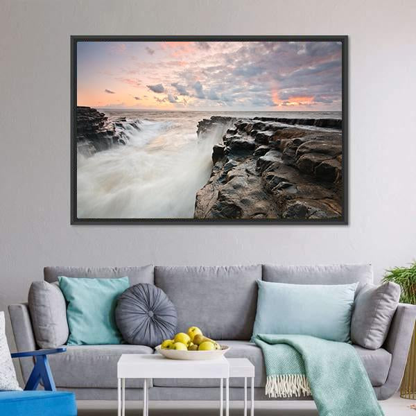 Tide On Monknash Beach Canvas Wall Art-3 Horizontal-Gallery Wrap-25" x 16"-Tiaracle