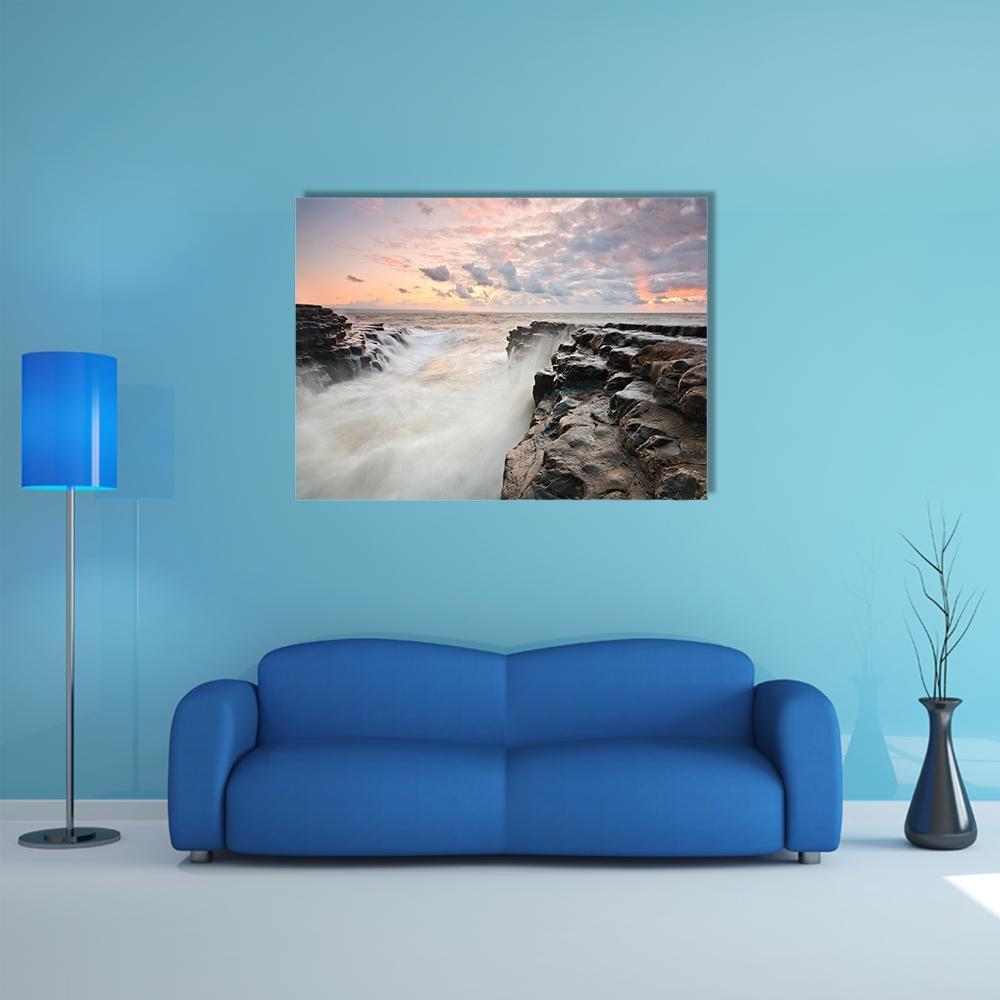 Tide On Monknash Beach Canvas Wall Art-5 Star-Gallery Wrap-62" x 32"-Tiaracle