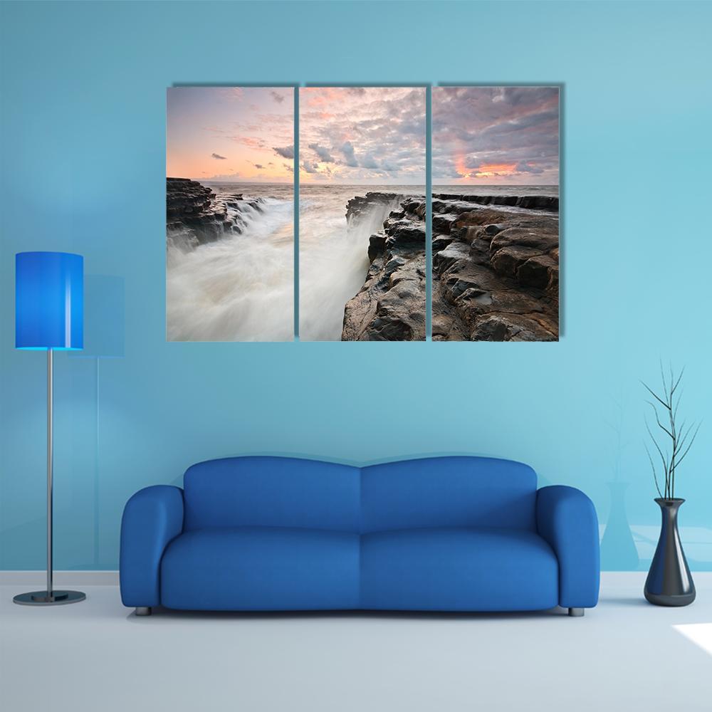 Tide On Monknash Beach Canvas Wall Art-3 Horizontal-Gallery Wrap-37" x 24"-Tiaracle