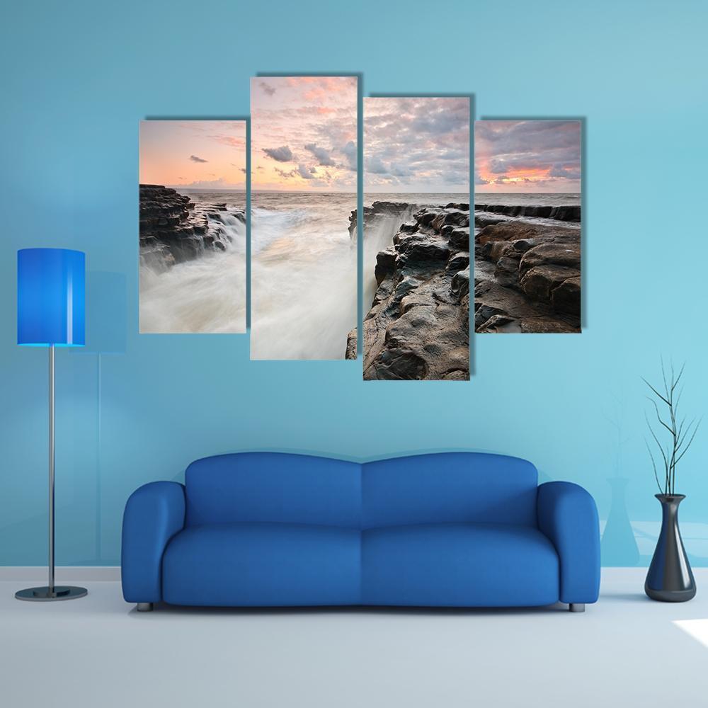 Tide On Monknash Beach Canvas Wall Art-4 Pop-Gallery Wrap-50" x 32"-Tiaracle