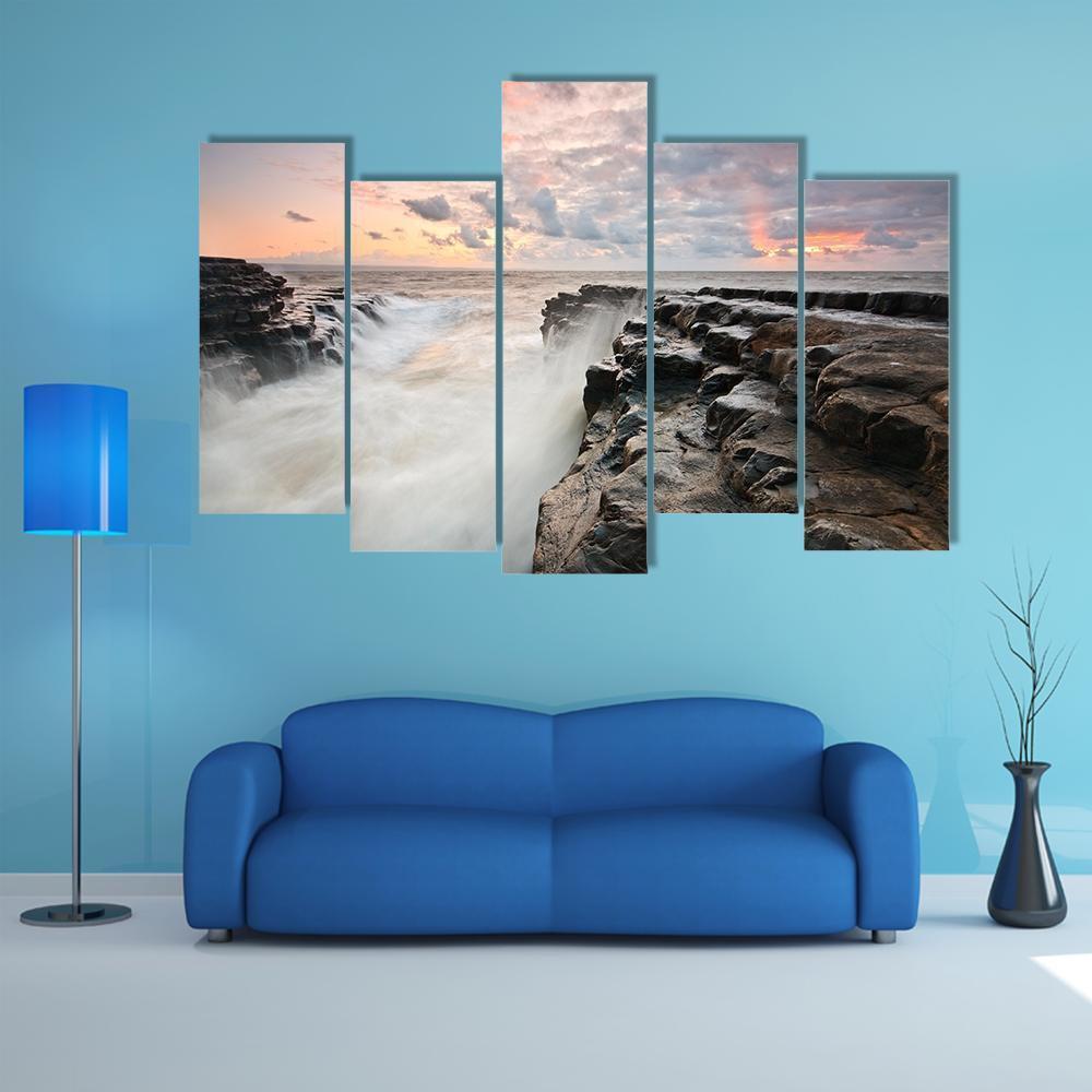 Tide On Monknash Beach Canvas Wall Art-5 Pop-Gallery Wrap-47" x 32"-Tiaracle
